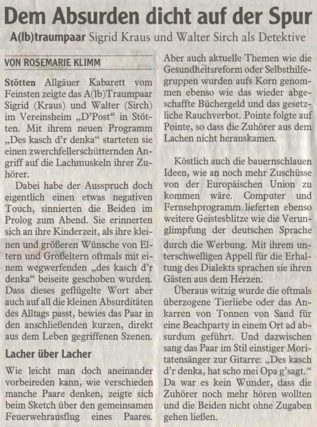 Albtraumpaar im Sport- und Schützenheim Oberegg
